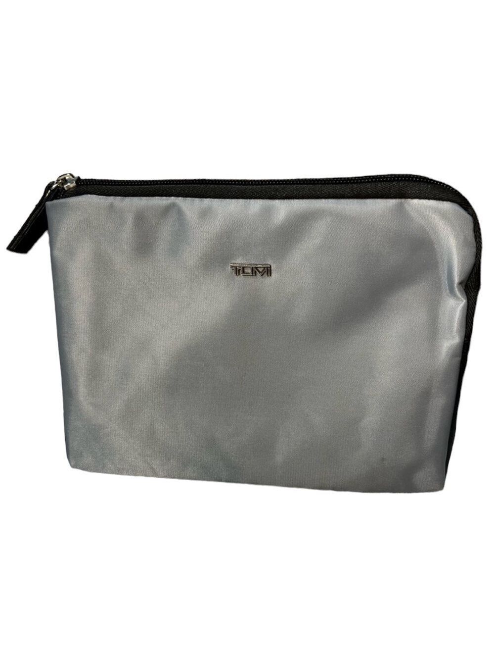 Tumi for Delta Gray Nylon Toiletry Pouch Zip Travel Cosmetic Case Makeup Bag